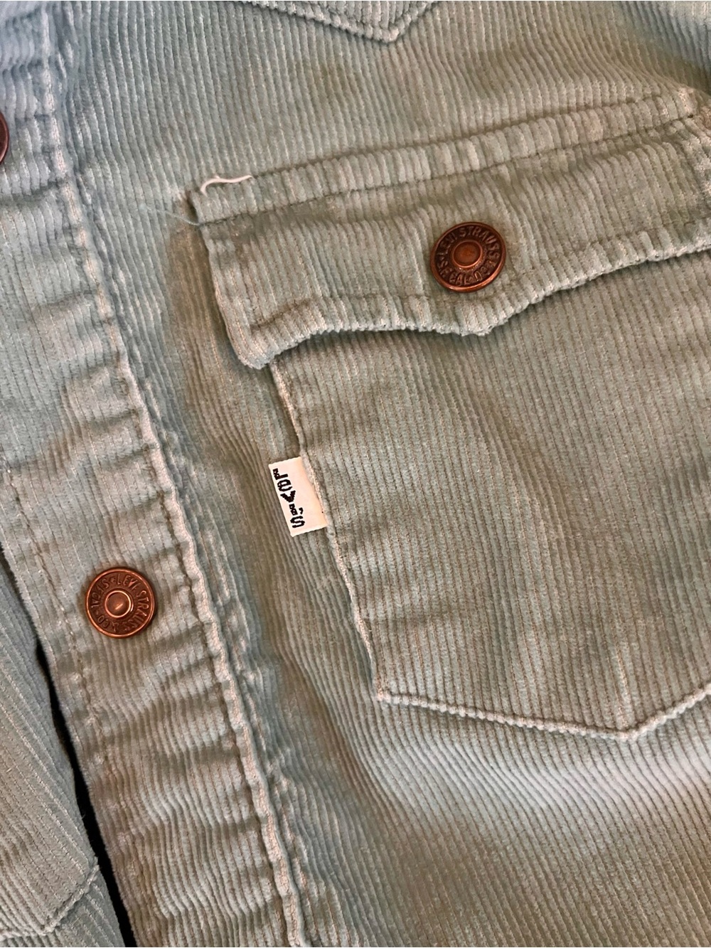 Vintage 70s Western Levis Corduroy Shirt Work Shirt Hippie Light Blue XS/Small - Picture 7 of 10